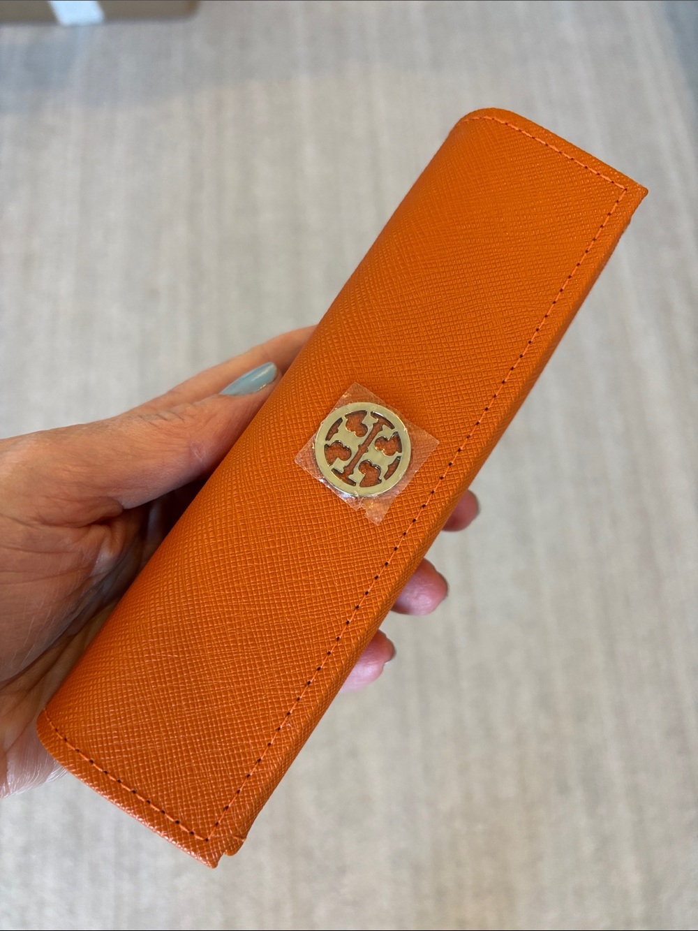 Tory Burch slim textured sunglasses case travel hard shell eyeglass case orange